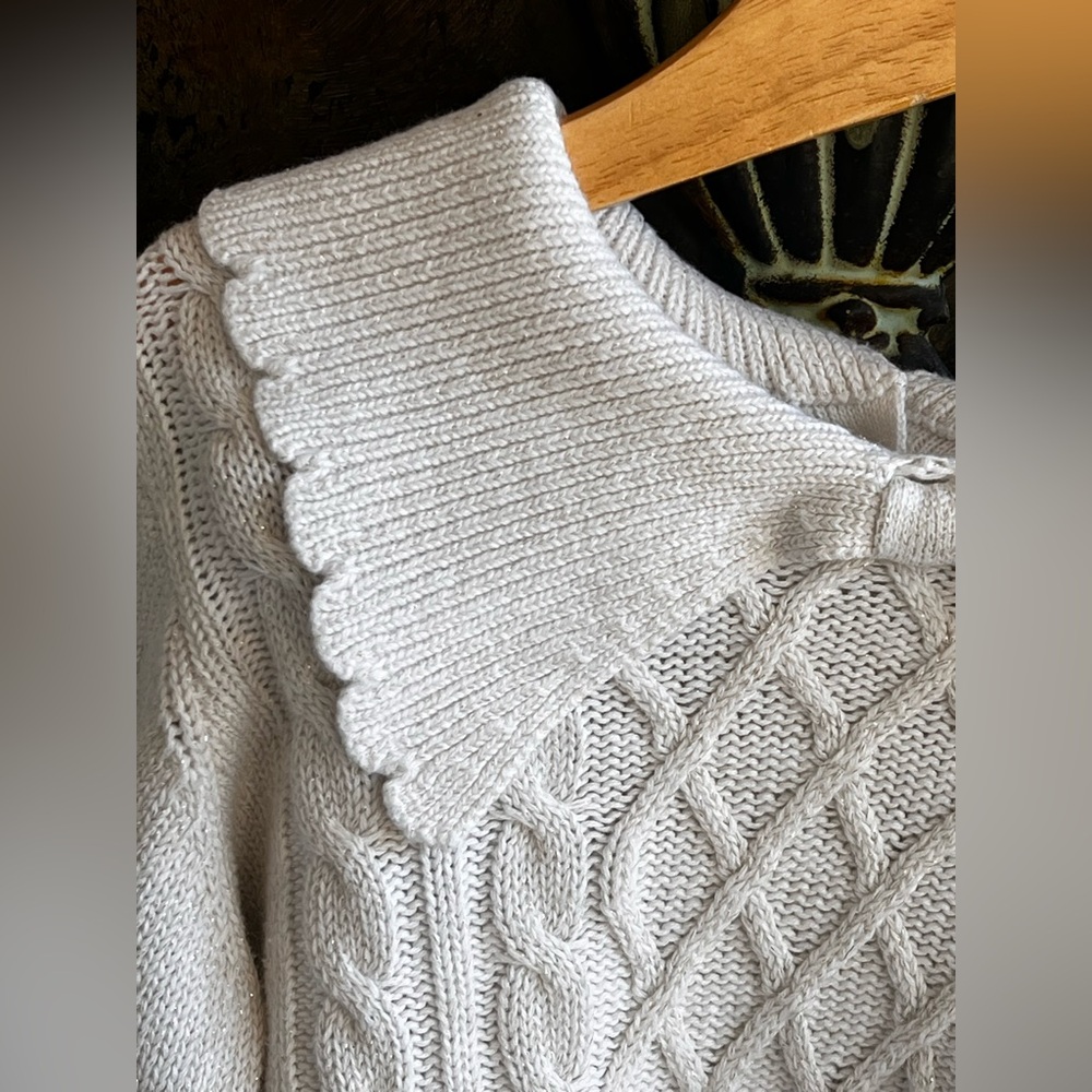 Janie And Jack Cable Knit Scallop Collar Sweater - Picture 6 of 16